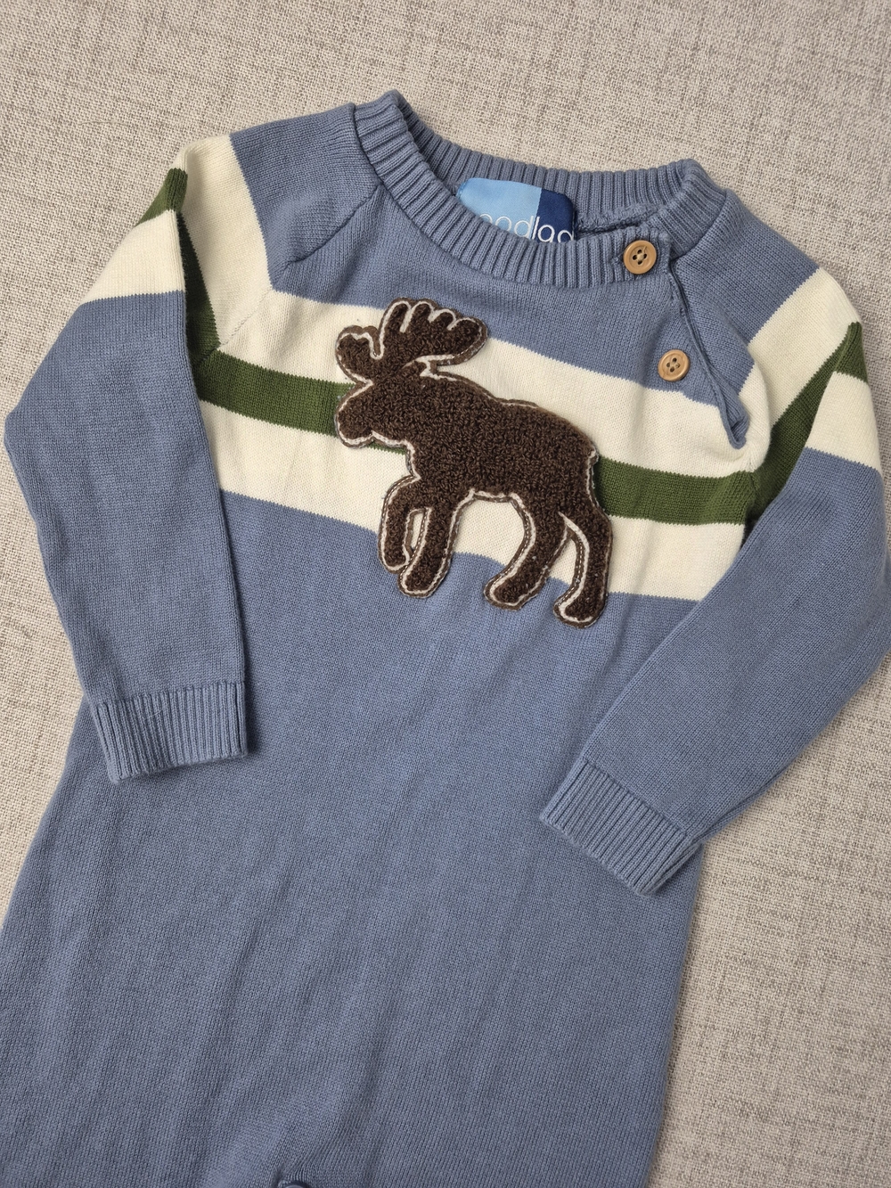 Goodlad Baby Boys 18 Months Knit Moose Romper Blue Striped One-Piece Coverall - Picture 2 of 9